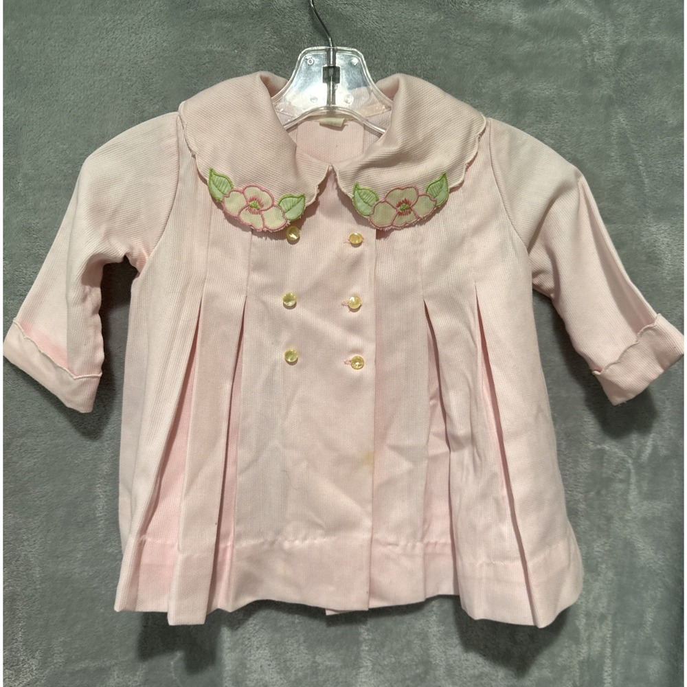VTG Girls Embroidered Dress Coat 18 Mos Pink Double Breasted Easter Party Church